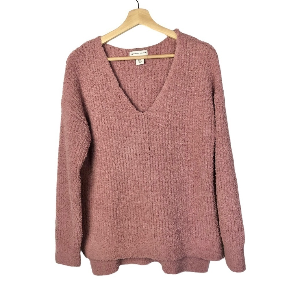 Cupcakes & Cashmere Rose Pink V-Neck Knit Sweater M